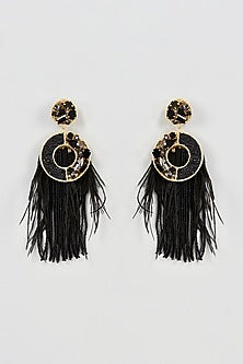 Two Tone Finish Black & Smoke Beaded Dangler Earrings