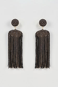 Two Tone Finish Black Beaded Waterfall Dangler Earrings