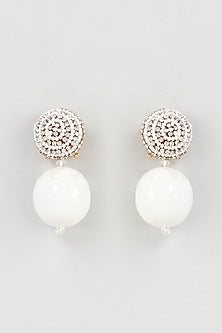 Two Tone Finish Crystal & Bead Drop Earrings