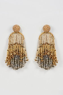 Gold Finish Sequins & Beaded Tassel Waterfall Dangler Earrings