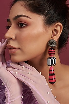 Two Tone Finish Black Crystal Dangler Earrings