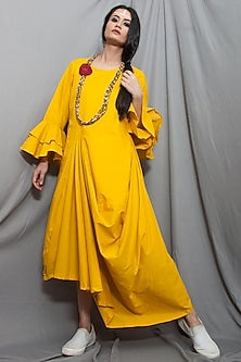 Mustard Cowl Dress With Necklace