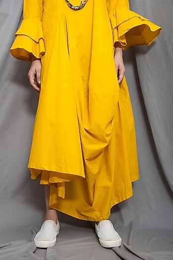 Mustard Cowl Dress With Necklace