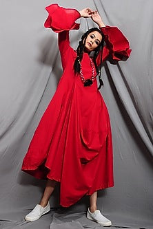 Rust Red Cowl Dress With Necklace