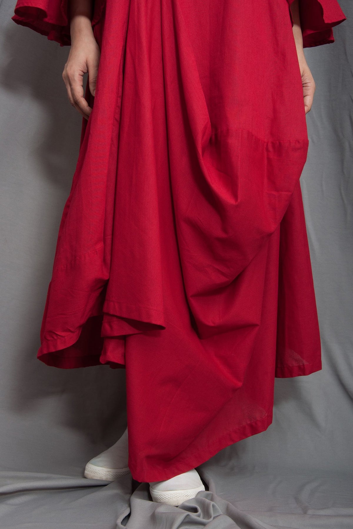 Rust Red Cowl Dress With Necklace
