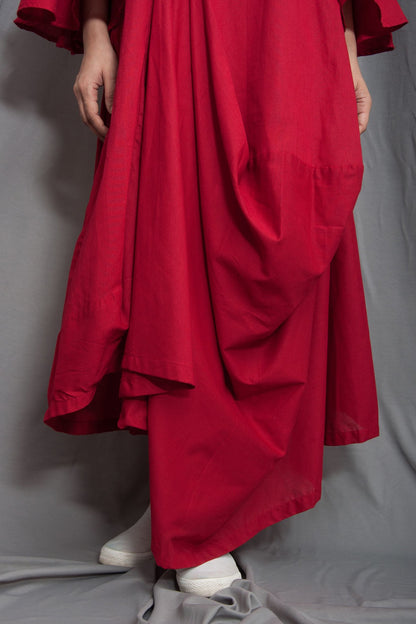 Rust Red Cowl Dress With Necklace