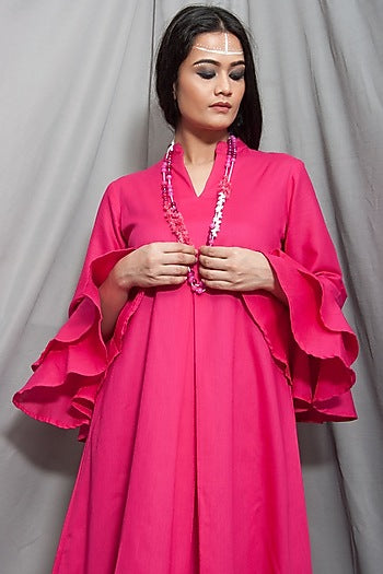 Pink Cowl Dress With Necklace