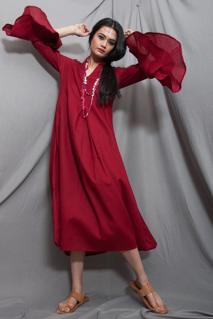 Rust Red Cowl Dress With Necklace