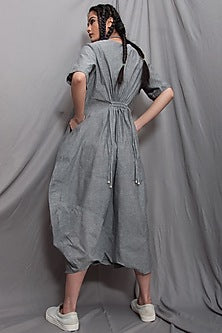 Grey Draped Dress With Necklace