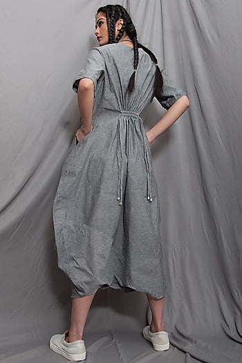 Grey Draped Dress With Necklace