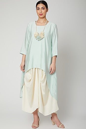 Ice Blue Two Tone Dress With Necklace
