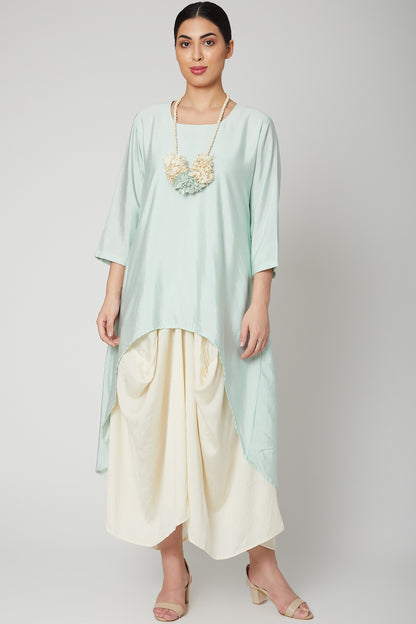 Ice Blue Two Tone Dress With Necklace