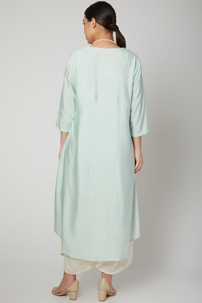 Ice Blue Two Tone Dress With Necklace