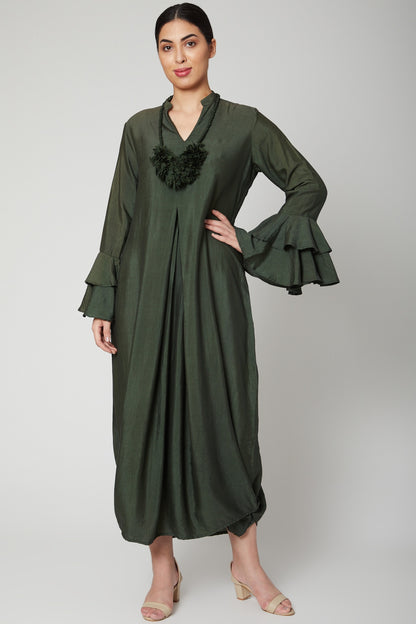 Bottle Green Dress With Necklace