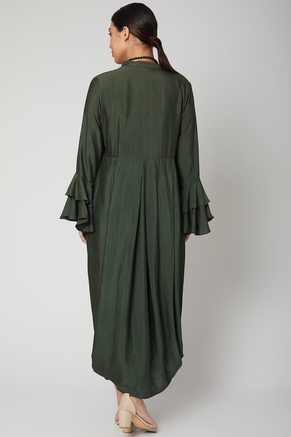 Bottle Green Dress With Necklace
