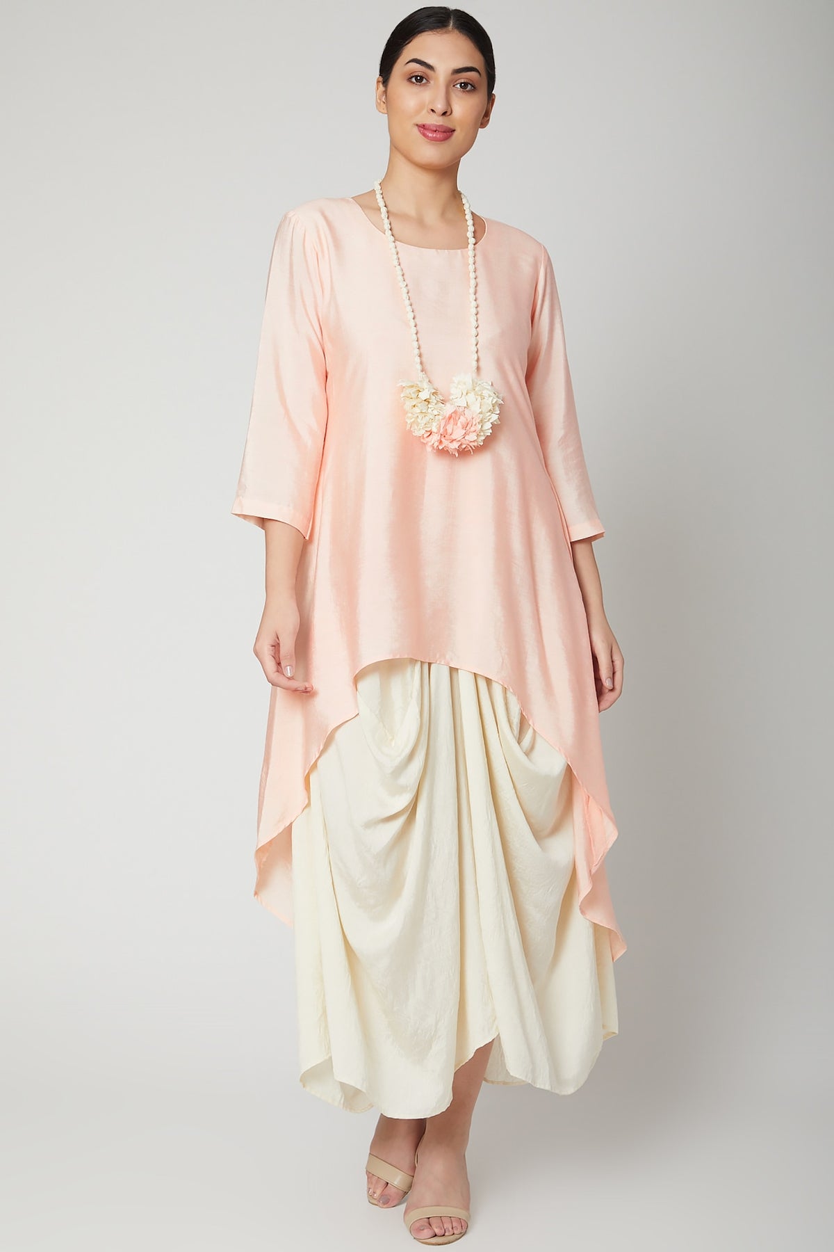 Peach Cowl Dress With Necklace