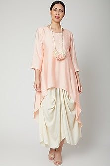 Peach Cowl Dress With Necklace