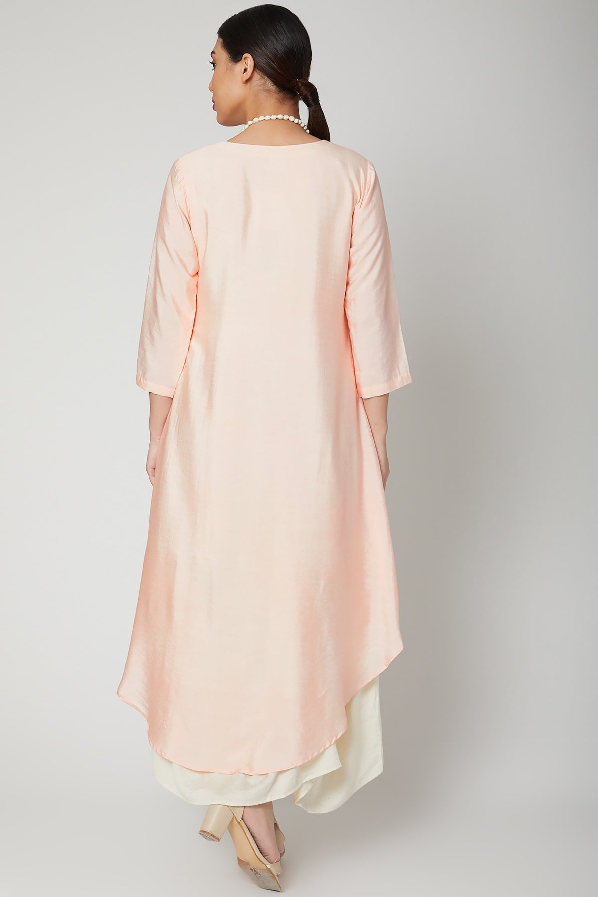 Peach Cowl Dress With Necklace