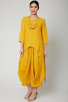 Mustard Cowl Dress With Necklace