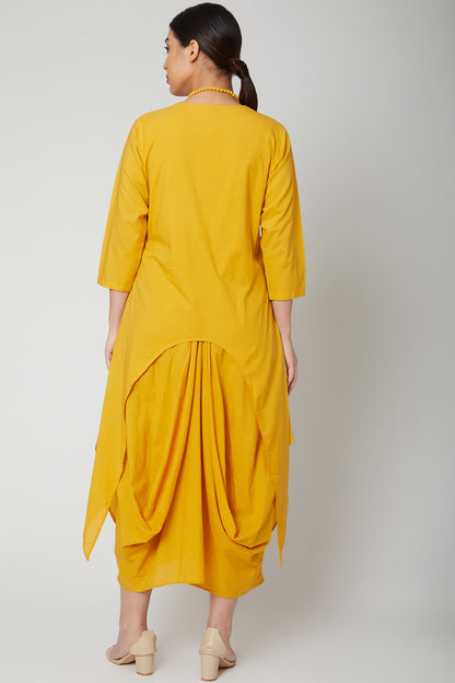Mustard Cowl Dress With Necklace