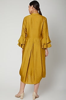 Mustard Dress With Bell Sleeves & Necklace