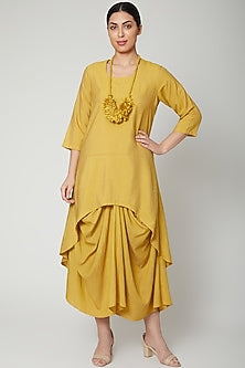 Mustard Cowl Dress With Necklace