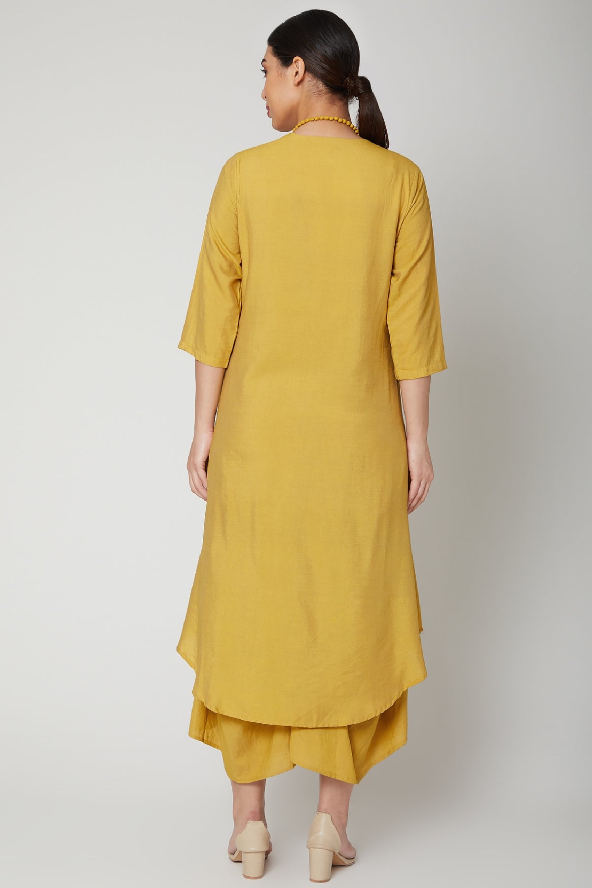 Mustard Cowl Dress With Necklace