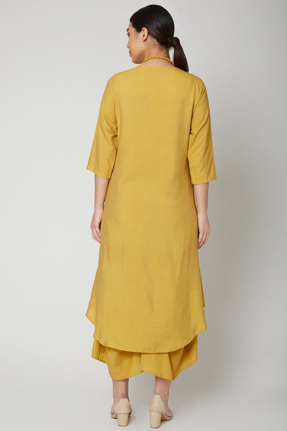 Mustard Cowl Dress With Necklace