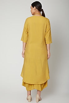 Mustard Cowl Dress With Necklace