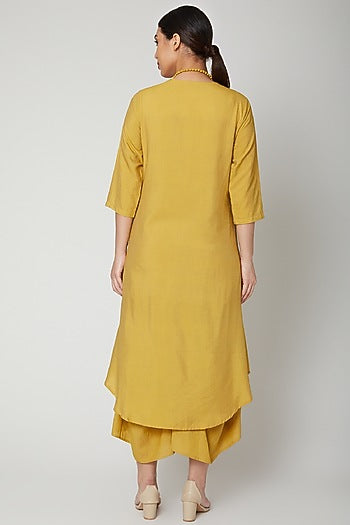 Mustard Cowl Dress With Necklace