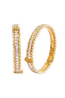 Gold Plated White Kundan Polki Bangles (Set of 2)