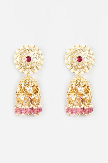 Micro Gold Plated Pink Semi-Precious Beaded Dangler Earrings