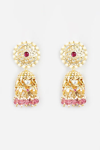Micro Gold Plated Pink Semi-Precious Beaded Dangler Earrings