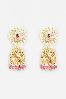 Micro Gold Plated Pink Semi-Precious Beaded Dangler Earrings