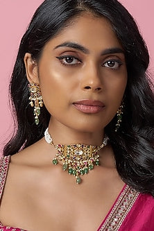 Gold Finish Kundan Polki & Jadtar Choker Necklace Set
