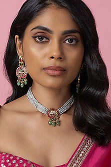 Gold Finish Kundan Polki & Jadtar Choker Necklace Set