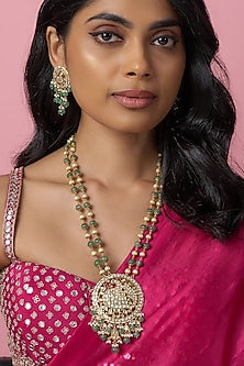 Gold Finish Kundan Polki & Jadtar Long Necklace Set