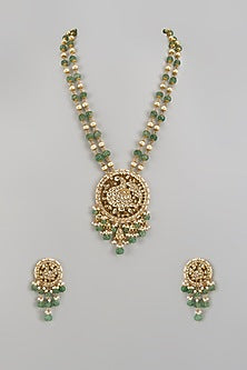 Gold Finish Kundan Polki & Jadtar Long Necklace Set