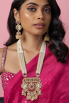 Gold Finish Kundan Polki & Jadtar Long Necklace Set