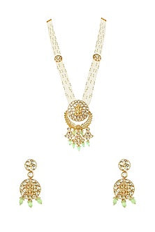 Gold Plated White Kundan Polki Necklace Set In Mixed Metal