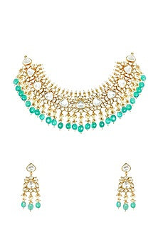 Gold Plated Necklace Set With Kundan Polki