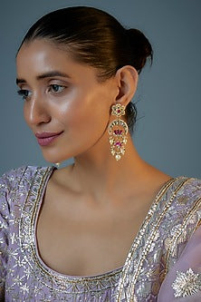Gold Plated Kundan Polki & Natural Pearl Chandbaali Earrings