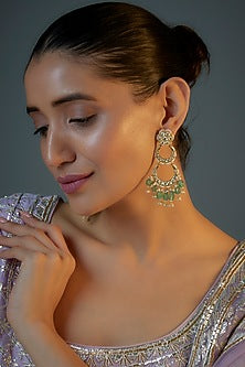Gold Plated Kundan Polki & Natural Pearl Chandbaali Earrings