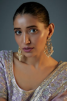 Gold Plated Kundan Polki & Natural Pearl Chandbaali Earrings