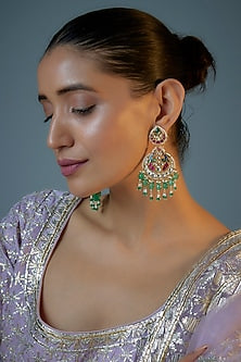 Gold Plated Kundan Polki & Natural Pearl Chandbaali Earrings