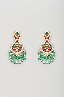 Gold Plated Kundan Polki & Natural Pearl Chandbaali Earrings