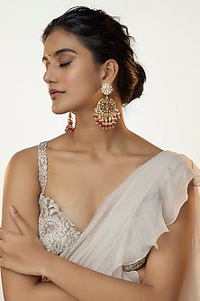 Gold Plated Kundan Polki & Natural Pearl Chandbaali Earrings