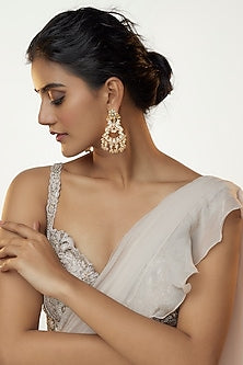 Gold Plated Kundan Polki & Natural Pearl Chandbaali Earrings