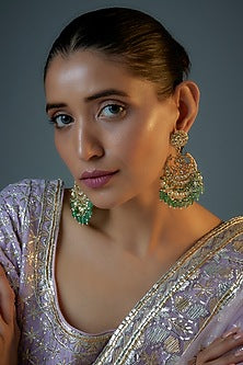 Gold Plated Kundan Polki & Natural Pearl Chandbaali Earrings