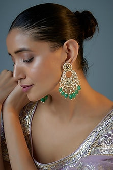 Gold Plated Kundan Polki & Natural Pearl Chandbaali Earrings